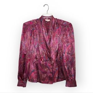 TESS Paris Milano Vintage Pink Paisley Wrap Front 2 Button Top Sz 10